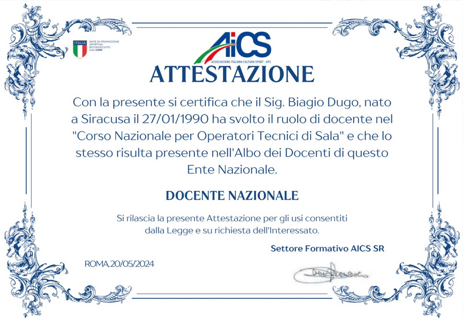 Docente Nazionale per Operatori Tecnici di Sala