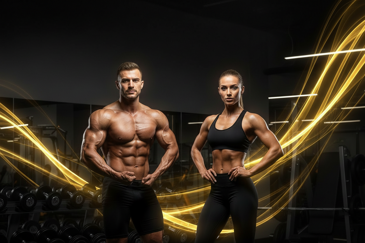 Atleta uomo e atleta donna in palestra — Team Élite